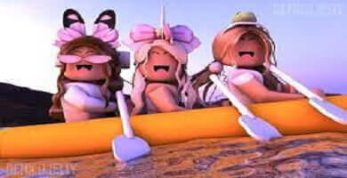 Tres avatares de Chica remando en canoa con ropa y accesorios diferentes.